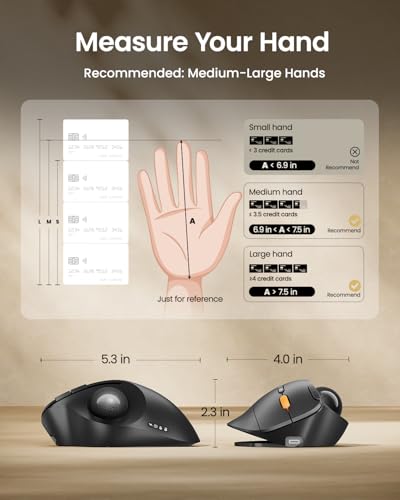 ProtoArc EM02 Wireless Trackball Mouse, Ergonomic Thumb Ball Control, Gray | 0/15° Adjustable Angle for Different Wrist Positions, Connect 3 Devices Via Bluetooth/2.4G USB-A, Rechargeable Battery - color: Gray