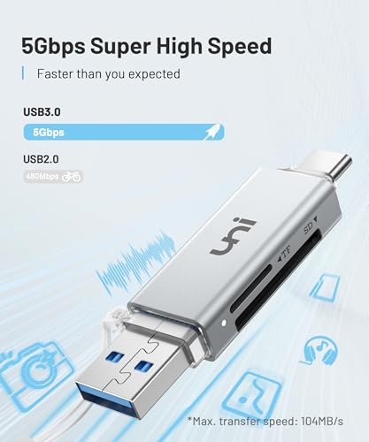 SD Card Reader, uni High-Speed USB C to Micro SD Card Adapter - Silver | USB 3.0 Dual Slots, Memory Card Reader for SD/Micro SD/SDHC/SDXC/MMC, for MacBook Pro/Air, Chromebook, Android Galaxy - color: Silver