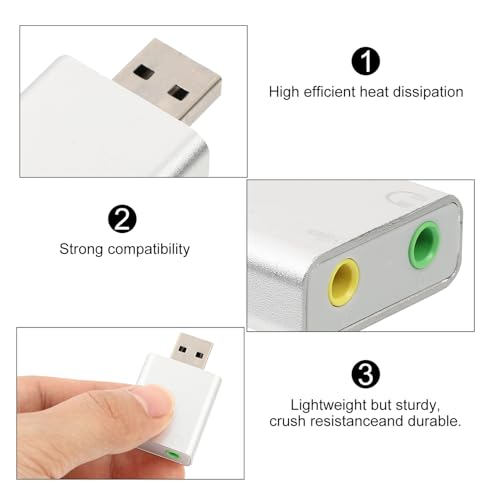 BESPORTBLE Channel External USB Sound Card with Microphone and Headphone Jack Aluminum Alloy USB Audio Adapter for Laptop Plug and Play No Driver Needed Dynamic Surround Sound