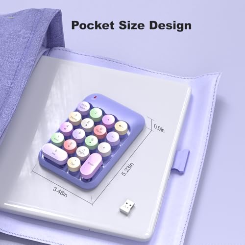 MOWUX Wireless Number Pads, Cute Colorful Numeric Keypad Numpad Portable 2.4 GHz Financial Accounting Number Keyboard Extensions, 18 Key Number Numpad for Laptop Desktop, PC (Purple) - color: Purple