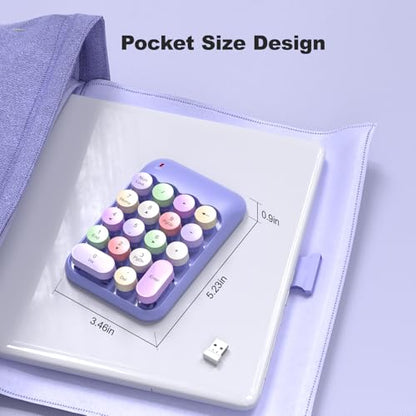 MOWUX Wireless Number Pads, Cute Colorful Numeric Keypad Numpad Portable 2.4 GHz Financial Accounting Number Keyboard Extensions, 18 Key Number Numpad for Laptop Desktop, PC (Purple) - color: Purple
