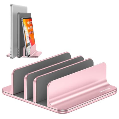 OMOTON 3-Slot Multiple Vertical Laptop Stand, Fits MacBook, Rosegold | Adjustable Width 0-1.38", Aluminum Office Space-Saving for Desk, Fits MacBook/Book/iPad Up to 17.3in - color: Three solt，RoseGold