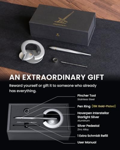 novium Hoverpen Interstellar - Luxury Pen Made With Aerospace Alloys | Unique Aesthetic, Free Spinning Executive Pen, Desk Decor (Starlight Silver, 18K-Gold) - color: Starlight Silver, style: 18K Gold-Plated