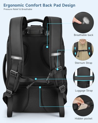 Laptop Backpack for Men, RFID Anti-Theft 16 Inch Professional Business Work Backpack with Dual Charging Ports & Dry-Wet Pocket, Ideal for Travel, Commute, College, Black