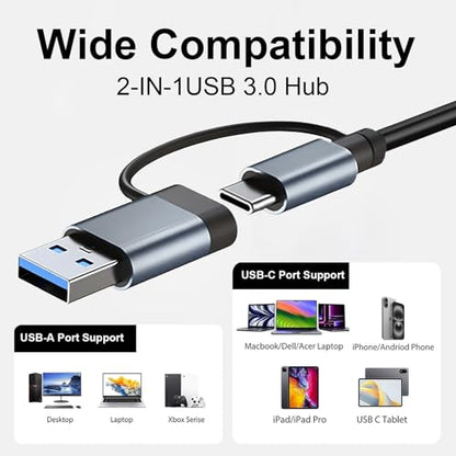 USB C Hub USB Hub 3.0, Upgrade 8 in 2 USB Splitter with USB-C/4 USB A Port Extender, TF/SD Card Reader, 3.5mm Audio Adapter, USBC USB Dongle for PC/Laptop/Tablet/Mac/MacBook/iPad and More Devices - color: Grey-USB C Hub 02