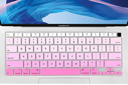 ProElife Keyboard Cover for MacBook Air 13-Inch with Touch ID A2337 M1 | Ombre Pink, U.S. Layout, Non-interference Design for ID Key, Dust-Resistant, Silicone Protective Skin, Washable & Reusable - color: Ombre Pink