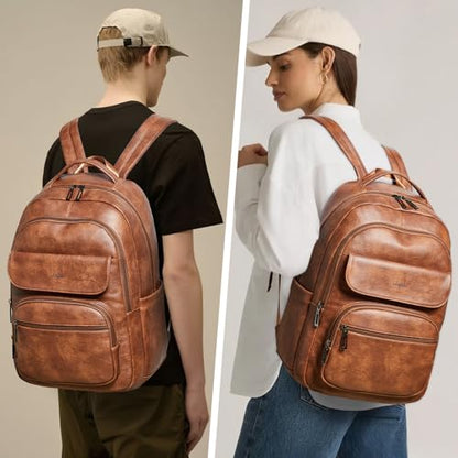 Leresas Vegan Leather Backpack Purse for Women Mens Travel Backpack Work Laptop Teacher BackPack College Daypack Business Backpack Office Bag Brown - color: Brown
