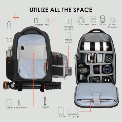 TARION Camera Backpack for Photographers Compact 15L, TB04 Black | 15 Inch Laptop Compartment, Side Access Quick Draw, Anti-theft Hidden Pocket, Tripod Holder, Rain Cover, Travel-Friendly - color: Black