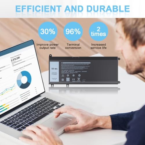 33YDH Laptop Battery Compatible with Dell Inspiron Notebook 17 7000 7778 7577 7773 7779 7786 G3 3579 3779 G5 5587 G7 7588 Latitude 13 3380 14 3490 3580 15 3590 Vostro 7580 P30E 81PF3 56Wh - size: 33YDH