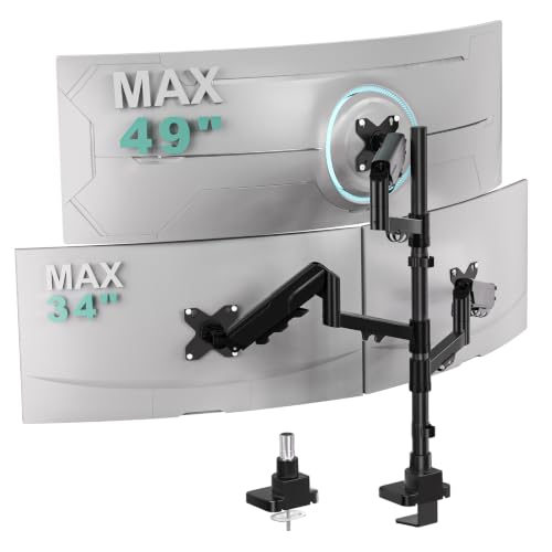 WALI Triple Monitor Mount for up to 49 inch Ultrawides on Top Bracket and 34 inch Screens on Side Brackets, Tall Triple Monitor Stand for Desk, Heavy Duty Monitor Arm up to 33 lbs (GSDM003XLN), Black - color: Black (Triple), size: 17" to 49"