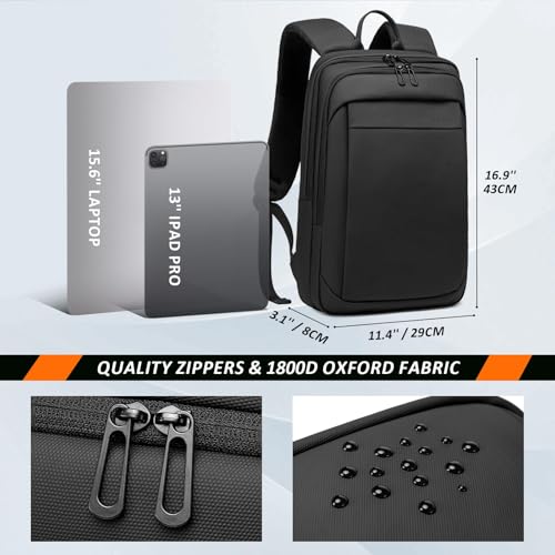 FENRUIEN Slim Laptop Backpack for Men, Water Resistant Light Weight Backpack with USB Charging Port, Black Laptop Bag 15.6 Inch - size: 15.6 Inch, style: Commuter Backpack
