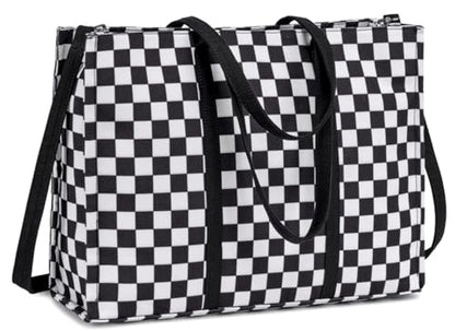 BTOOP Work Tote Bag for Women, Laptop Tote Bag With 15.6 Inch Padded Compartment, Teacher Nurse Bible Bags - color: Black-white Checkered