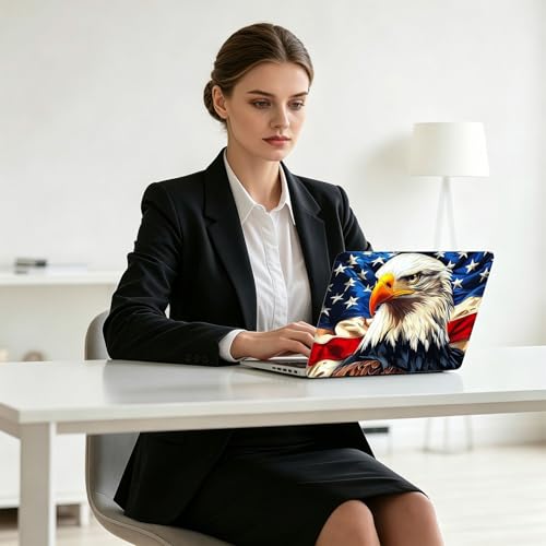 Universal Laptop Skin Decal, 3-Piece Vinyl Protector for 12 13 14 15.6" Notebook, Waterproof Anti-Scratch, Easy Trim & Bubble-Free Finish, Bald Eagle with American Flag - color: Bald Eagle with American Flag