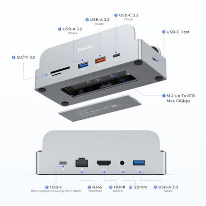 RayCue SmartDock Pro for Mac mini M4 Dock Stand with M.2 NVMe SSD Enclosure, 4K 60Hz HDMI, 10Gbps USB-C/A, Gigabit Ethernet, SD/TF Card Readers – Space-Saving Vertical Hub Compatible with Mac mini