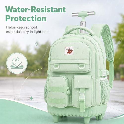 CCJPX Rolling Backpack for Girls Women, 21 inch Roller Wheels School Bookbag, Wheeled Suitcase Backpacks with Lunch Bag for Teen - Green - color: Green