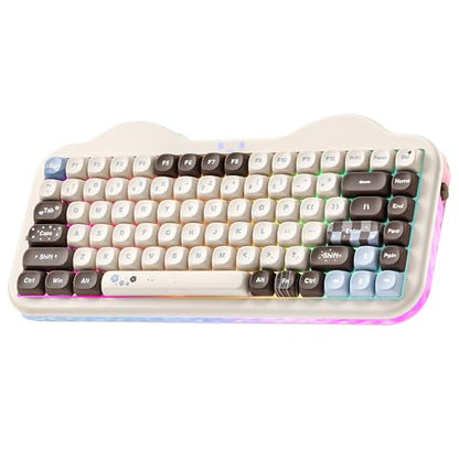 YUNZII C75 Cute 75% Wireless Mechanical Keyboard (Choco, Milk V2 Switch) | Creamy Cake Keyboard, BT5.0/2.4G/USB-C, Hot-Swap, NKRO, PBT MOA Keycaps,5500mAh RGB Gasket Mount for Mac/Win/Gaming/Office - color: Choco, size: Milk V2 Switch