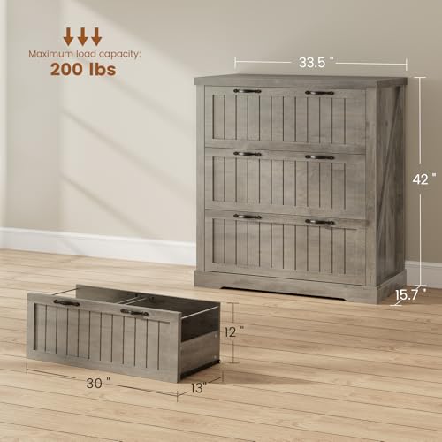 SEDETA File Cabinet for Home Office, Farmhouse 3 Drawer Filing Cabinet, Wood Office File Cabinets for Letter/Legal/A4 Size, Lateral File Cabinets with Printer Stand, Grey - color: Grey, size: 3 Drawers