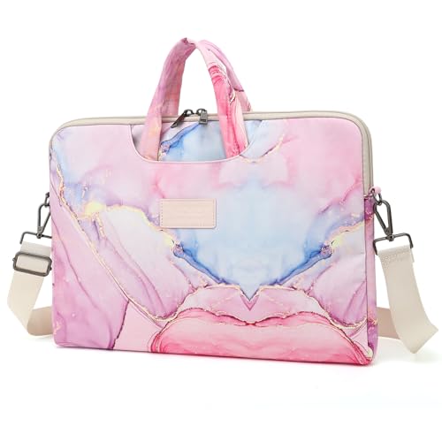 DACHEE Laptop Shoulder Bag for 15 Inch/15.6 Inch Macbook Pro - color: Pink Marble Shoulder