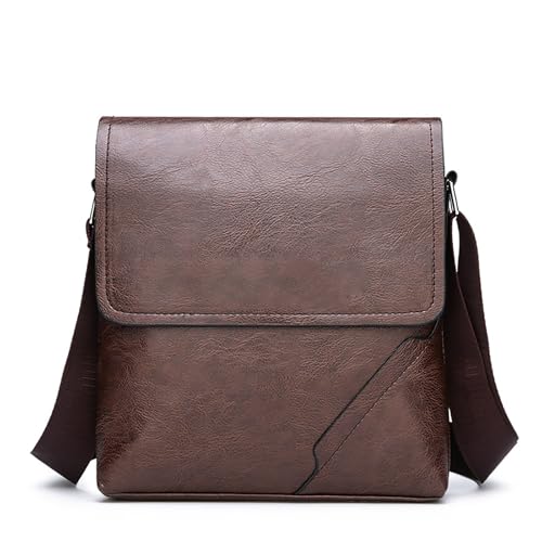 PORT&LOTUS Messager Bags for Men Small Men's Shoulder Bag for Men PU Leather Crossbody Purses for Men - color: C Dark Brown Small Size