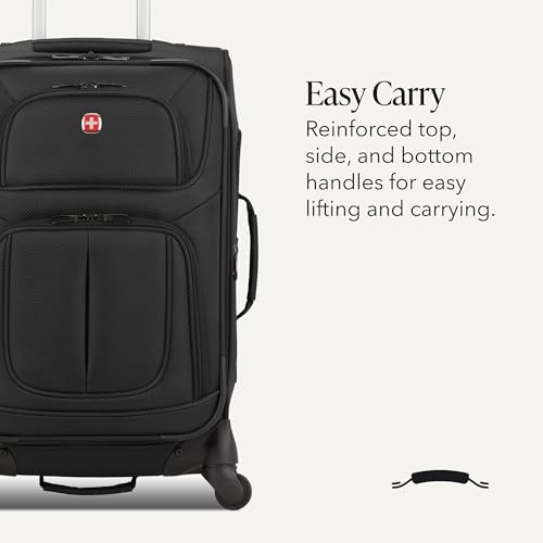 SWISSGEAR Sion Softside Expandable Spinner Luggage Durable Lightweight Travel Suitcase, Black, 2-Piece Set (Carry-On/Large) - color: Black, size: 2-Piece Set (Carry-On/Large)