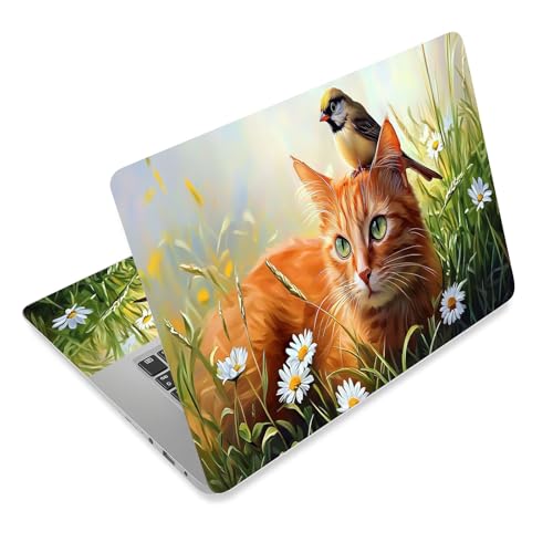 Laptop Skin Sticker Decal for 12 13 13.3 14 15 15.6 in, Universal Vinyl Waterresistant Protector Cover for Notebook PC Netbook, Computer Decor for Women Girls Cat and Bird - color: Cat and Bird