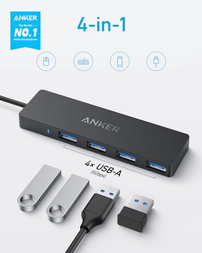 Anker 4-Port USB 3.0 Hub with 5Gbps Data Transfer, Ultra-Slim Data USB C Hub [Charging Not Supported], for MacBook, iMac, Surface, Mobile HDD, and More (USB-C, 0.7 ft) (Pack of 2) - size: 0.7 ft (Pack of 2), style: USB-C