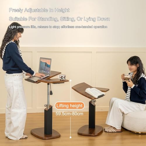 Overbed Table with 360° Wheels, Mobile Small Standing Desk, Tilting Top Height Tray for Laptop and Bedroom Work