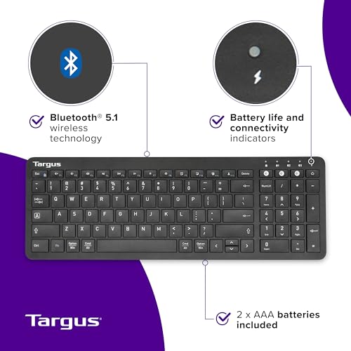Targus Midsize Multi-Device Bluetooth Keyboard - Compatible with Chrome OS, Windows, macOS, iOS, and Android (AKB863US)