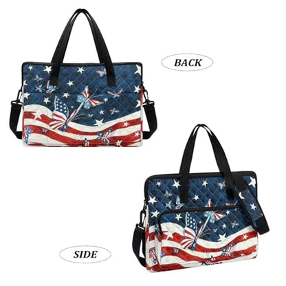 Laptop Sleeve, Laptop Cover with Adjustable Strap Computer Bag Tablet Notebook Sleeves Handbag Messenger Briefcase - color: Butterfly American Flag