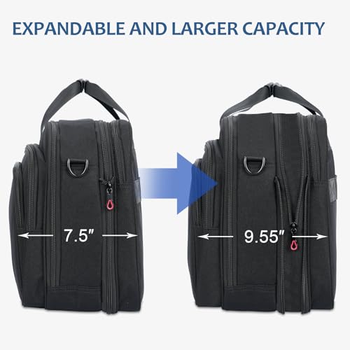 KROSER 17.3 Inch Laptop Computer Briefcase, Water-Repellent Messenger Bag | Expandable design, padded laptop compartment,shoulder strap and luggage strap for business, travel, men and women-Black/Blue - color: Black/Blue