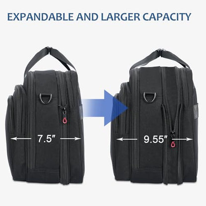 KROSER 17.3 Inch Laptop Computer Briefcase, Water-Repellent Messenger Bag | Expandable design, padded laptop compartment,shoulder strap and luggage strap for business, travel, men and women-Black/Blue - color: Black/Blue