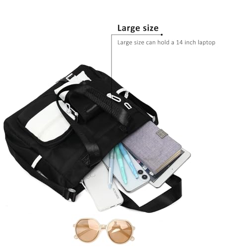 Phaoullzon Kawaii Messenger Bag Cute Purse Girls/Teens Crossbody Tote for Work - color: Black, style: Large(can Fit 14" Laptop)