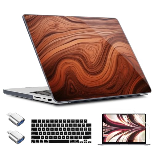 TWOLSKOO for MacBook Pro 16 inch Case M4 A3403 A3186 M3 A2991 M2 A2780 M1 A2485 (2024-2021) Pro/Max, Plastic Hard Shell & Keyboard Cover & Type C Adapter & Screen Protector, Wood Grain - color: Wood Grain