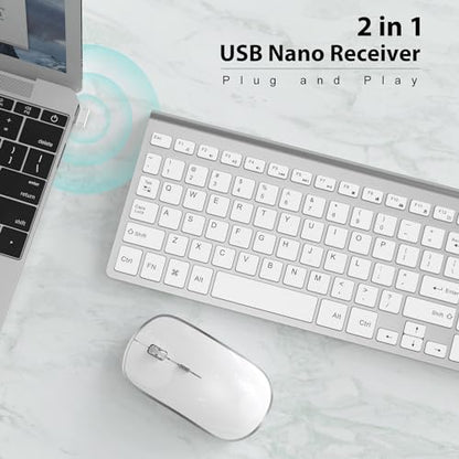 Wireless Keyboard Mouse, JOYACCES 2.4G Compact and Ultra Slim Wireless Keyboard and Mouse for Windows, Computer, Desktop, PC, Laptop-Sliver - color: silver white