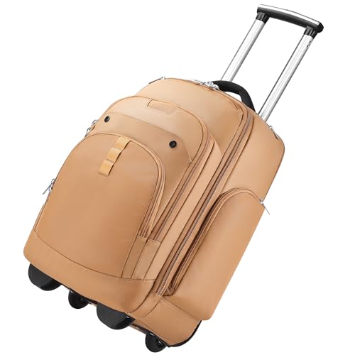 Heliar Rolling Backpack with Wheels | Wheeled Roller Backpack for Business & Travel, Adjustable 13-18 Inch Laptop Backpack with Laptop Compartment & Carry-On Design - color: Brown