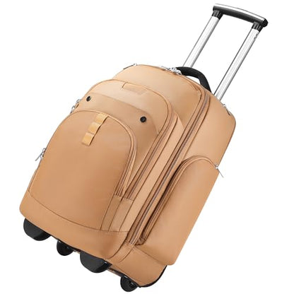 Heliar Rolling Backpack with Wheels | Wheeled Roller Backpack for Business & Travel, Adjustable 13-18 Inch Laptop Backpack with Laptop Compartment & Carry-On Design - color: Brown