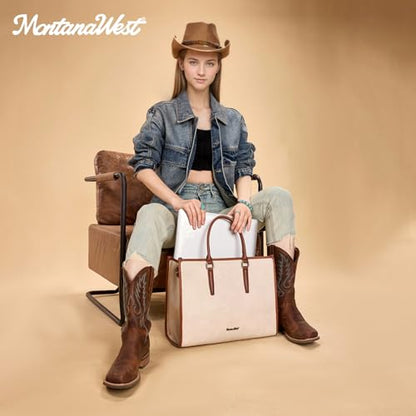 Montana West Laptop Tote Bag for Women 15.6 Inch Computer Bags Business Office Work Briefcase With Adjustable Shoulder Strap - color: Beige