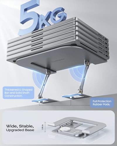 Meifigno Laptop Stand with Wireless Charging Station Base, Foldable Aluminum MacBook Holder with MagSafe Charger for iPhone/iWatch/AirPods, 30W USB-C Wired Charging for Laptop/iPad, with 65W Adapter