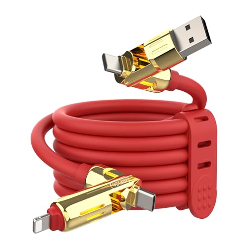 MFish 240W 4-in-1 Charging Cable with Carrying Case, 6.6FT Fast Charger USB-A & USB-C to USB-C/Lightning, for iPhone 17/16/15/14, MacBook, iPad, Samsung S25/S24 (Red, 6.6Ft) - color: Red, size: 6.6Ft
