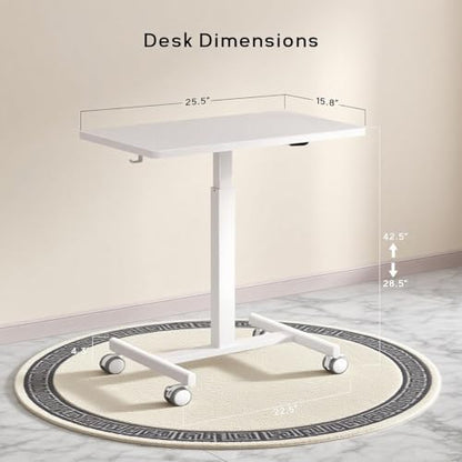 Mobile Small Standing Desk,Gas Spring Adjustable Height Rolling Portable Laptop Desk with Lockable Wheels, Computer Workstation for Home Office, White - color: White