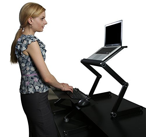 WorkEZ Adjustable Standing Desk Converter w/2 Fans & 3 USB Ports, Sit to Stand Desk Riser Monitor Standing Computer Desk, Height & Angle Negative Tilt - color: Black+usb Fan Hub