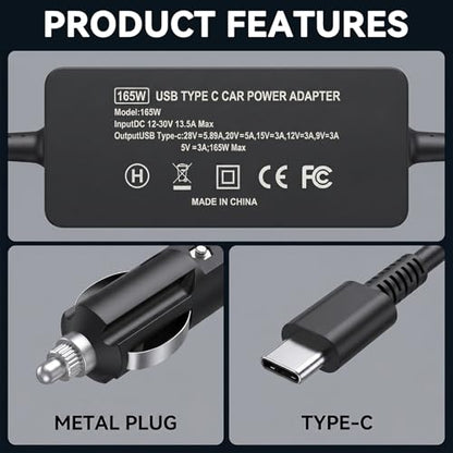 165W Laptop Car Charger USB-C for Dell Pro Max 16 18 Plus MB16250 MB18250 | For Pro Max 16 14 Premium MA16250 MA14250,Precision 5690 5680 3580 3581,for Latitude 5340 5440 5540 7340 7640 9440