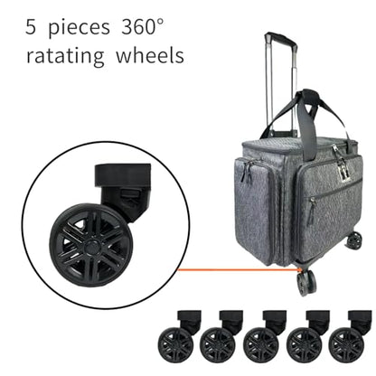 Rolling Sewing Machine Bag with Five 360-Degree Rotating Wheels,Sewing Machine Carrying Case Fits for Most Standard Sewing Machines,YKK zipper,Hard Bottom Pad (Black) - color: Black