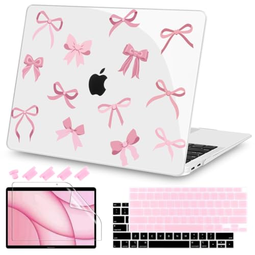 Teryeefi Case for MacBook Air 13 inch M1 A2337 A2179 A1932 2018 2021 2020 2019 2018 Release, Plastic Hard Shell Case & Keyboard Cover & Screen Protector, Cute Pink Bows - color: Cute Pink Bows