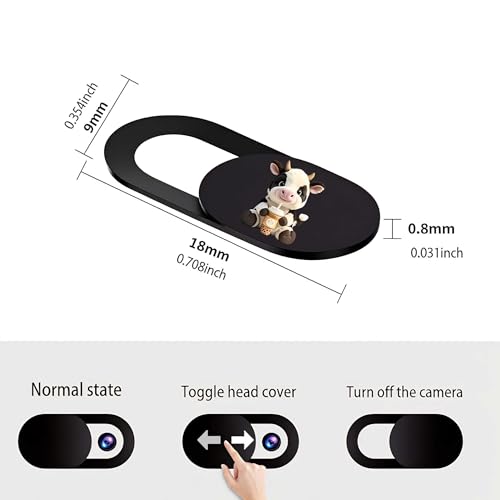 3pcs Plastic Camera Cover Webcam Cover Cow Drinking Tea Shutter Slider for PC Laptops Phone Lens Sticker for Privacy Protection. Ideal Gift for Christmas, Birthday, Anniversary Day