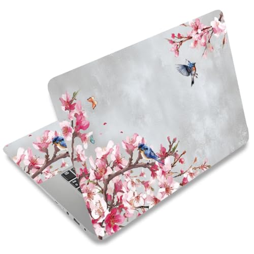 SUPERDANT Peach Blossom and Bird Laptop Skin Chinese Style Laptop Sticker PVC Computer Stickers Dustproof Waterproof Art Decal Protector 12" 13" 13.3" 14" 15" 15.4" 15.6" Notebook Art Decal White Pink
