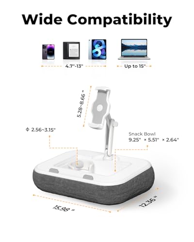SupeDesk Laptop Lap Desk, Adjustable iPad Holder for Bed, 360° Swivel Tablet Arm, Laptop Desk with Mouse Pad, Snack Bowl & Cup Holder, Fits 4.7–13” Tablets & 15” Laptop - color: Grey