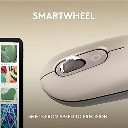 Logitech POP Mouse, Compact and Portable Wireless Bluetooth Mouse - Mist | Compact, portable design, programmable buttons, easy-switch between up to 3 devices, compatible with Laptop, Tablet, PC - color: Mist