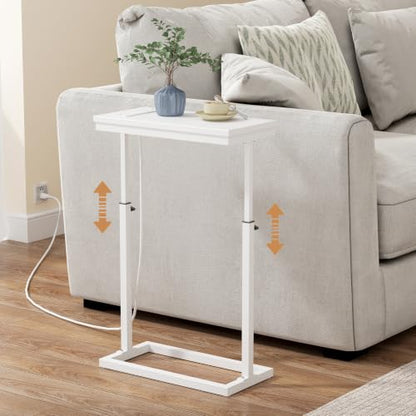 TUTOTAK End Table with Charging Station, Side Table, Tall Couch Table | Sofa Table, for living Room, Bedroom, White TB01BW084 - color: White, size: 1 Pack, style: With Plug