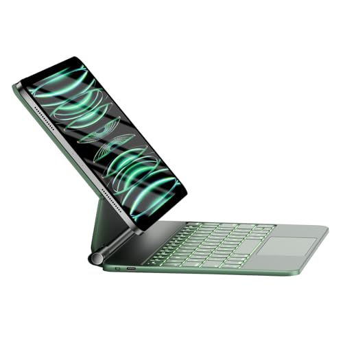 HOU Keyboard Case for iPad Air 11 inch 2026 M4/2025 M3/2024 M2 & iPad Pro 11" (4th/3rd/2nd/1st) Generation,iPad Air 5th&4th gen Case with Keyboard,Magic-Stand, Multi-Touch Trackpad,Backlight,Green - color: green, size: iPad Pro 11″ & iPad Air 11″/5th/4th